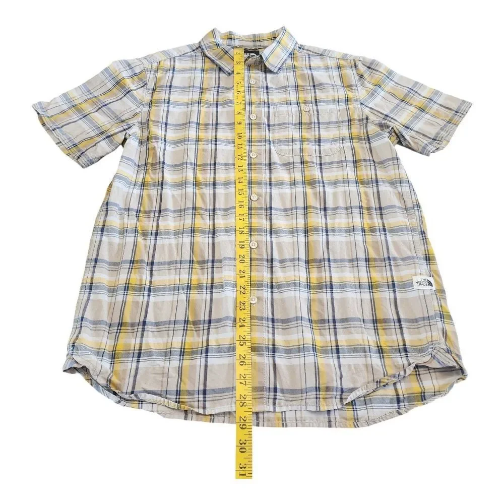 The North Face Shirt Adult Size Medium Gray Yellow Plaid Button Up Mens Outdoors